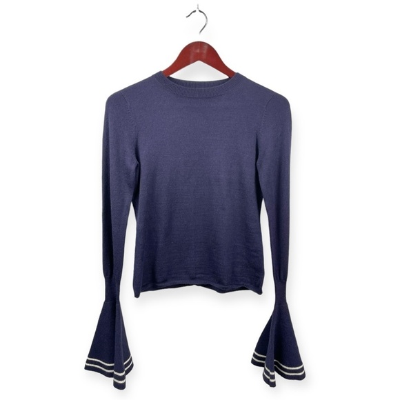 Ochirly Navy Bell Sleeve Crewneck Sweater Size S - Picture 2 of 7